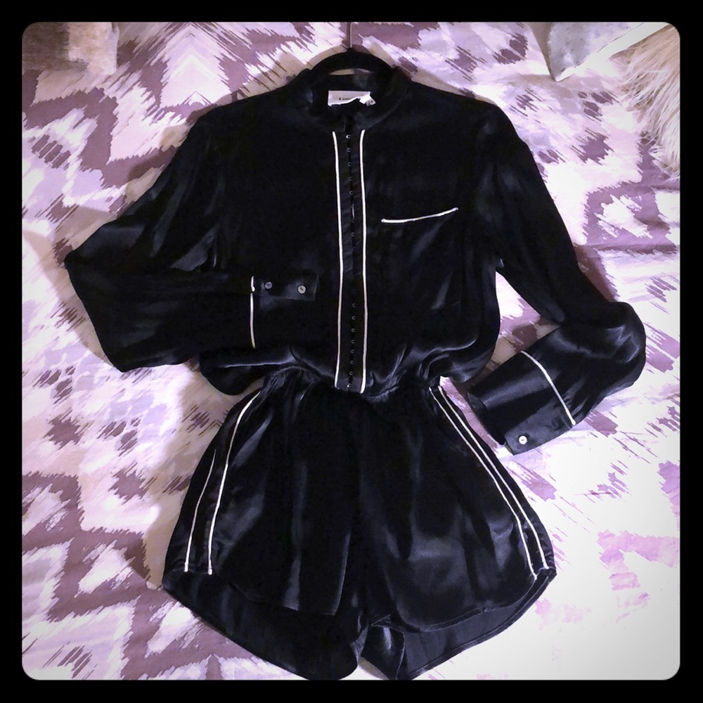 Line + Dot Black Dita Piping Romper Small